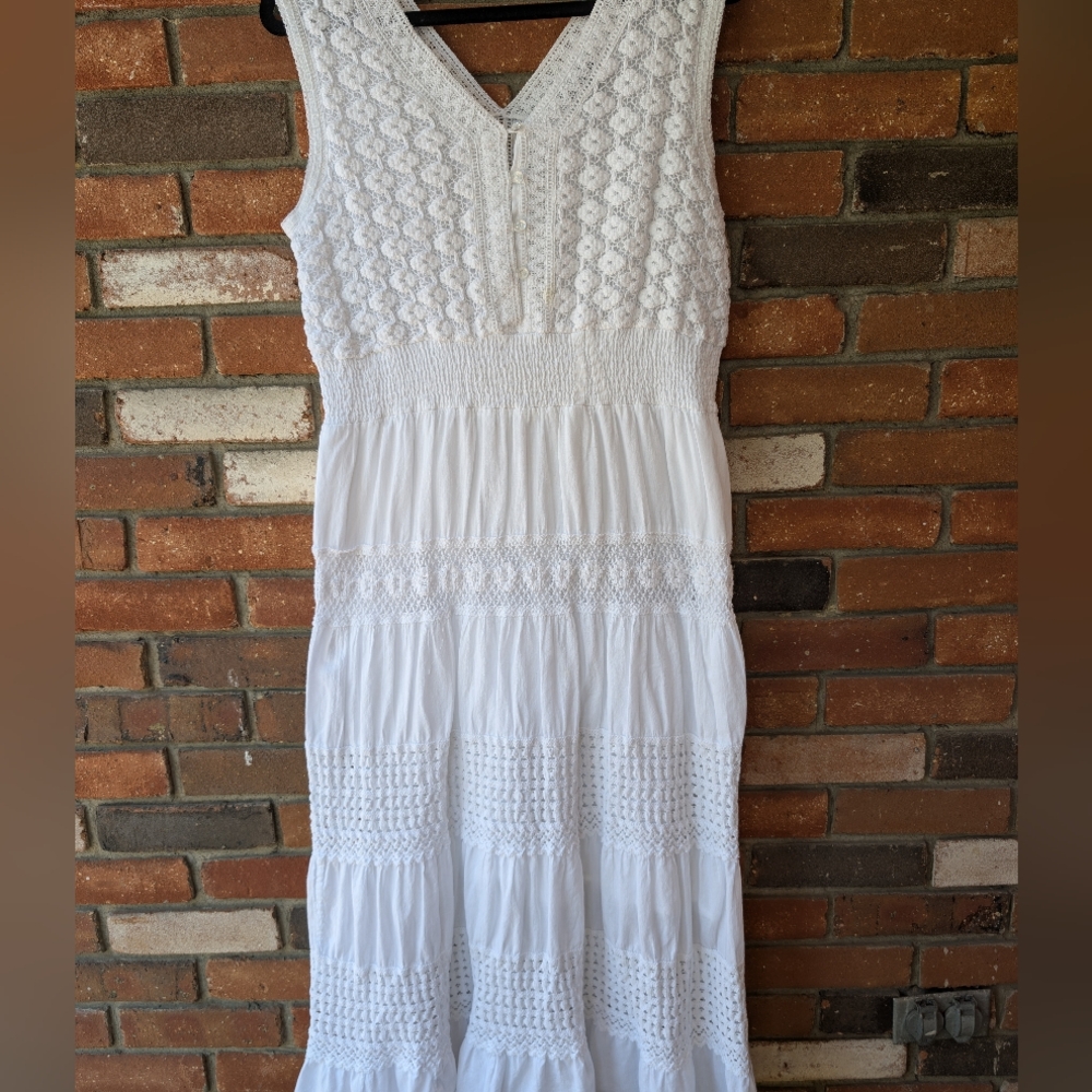 Naoo Corchet Midi A Line Dress White XL preppy bohemian cottagecore sundress - Picture 2 of 8